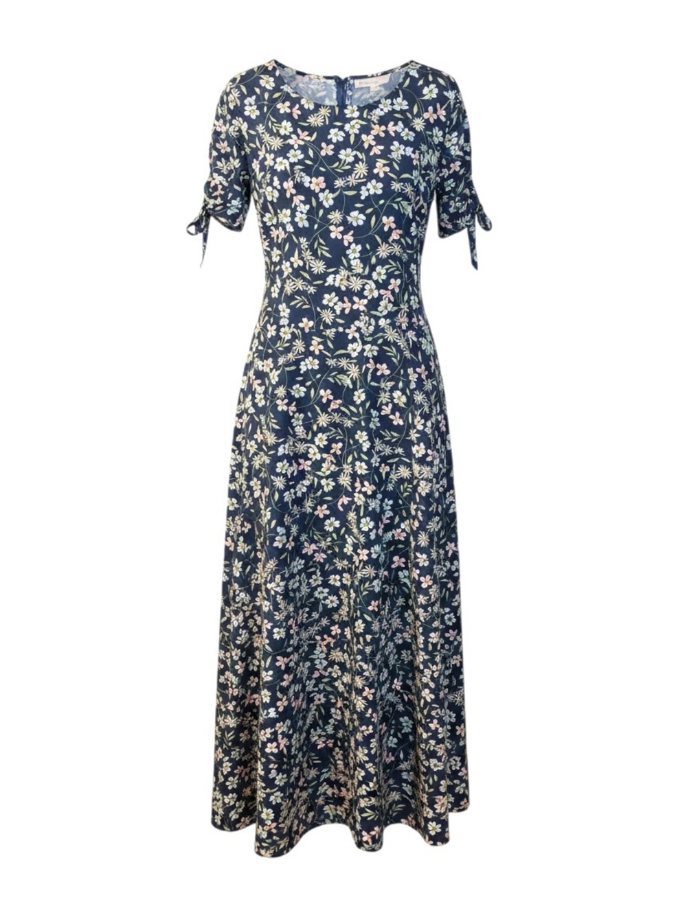 Emma & Michele Floral Print Navy Blue Maxi Dress with Short Sleeves
